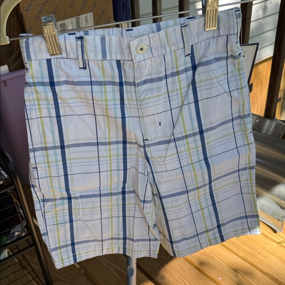 NWT Hartstrings Boys size 10 Blue Plaid Casual Shorts with zipper adj waist